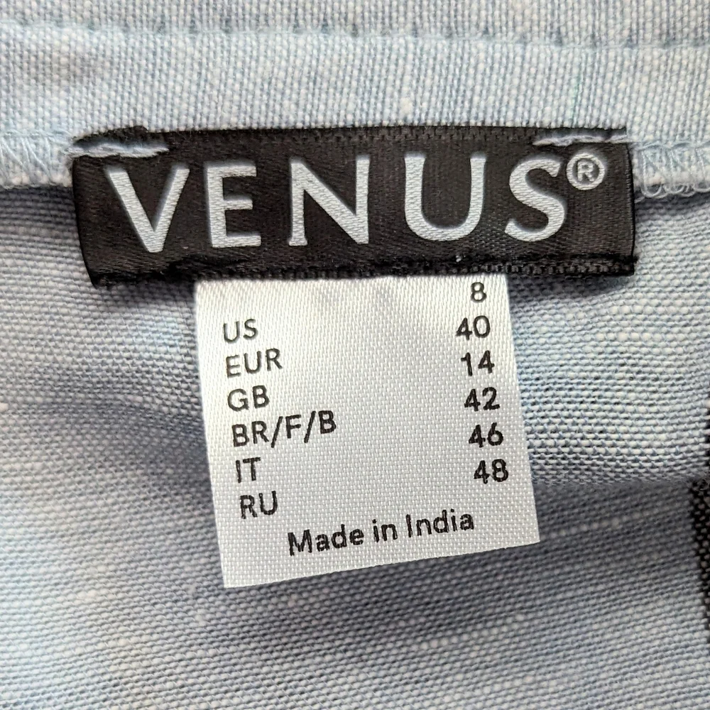 Venus Blue Stripe Wide Leg Light Airy Cotton Blend Pants, Tie Front Detail, 8 - Picture 6 of 7